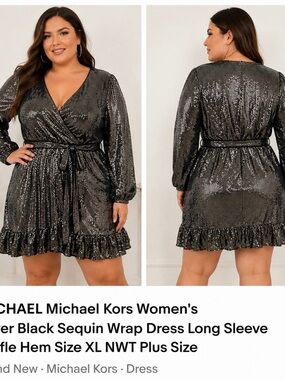 michael kors black sequin wrap dress Michael Kors Black Sequin Wrap Dress Size XXS